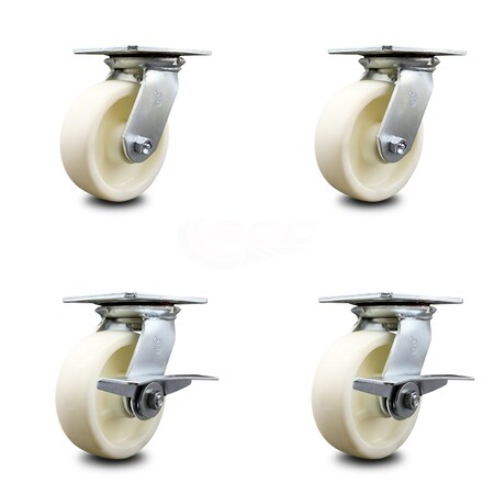 Service Caster 6 Inch Nylon Swivel Caster Set with Roller Bearings 2 Brakes SCC-35S620-NYR-2-SLB-2